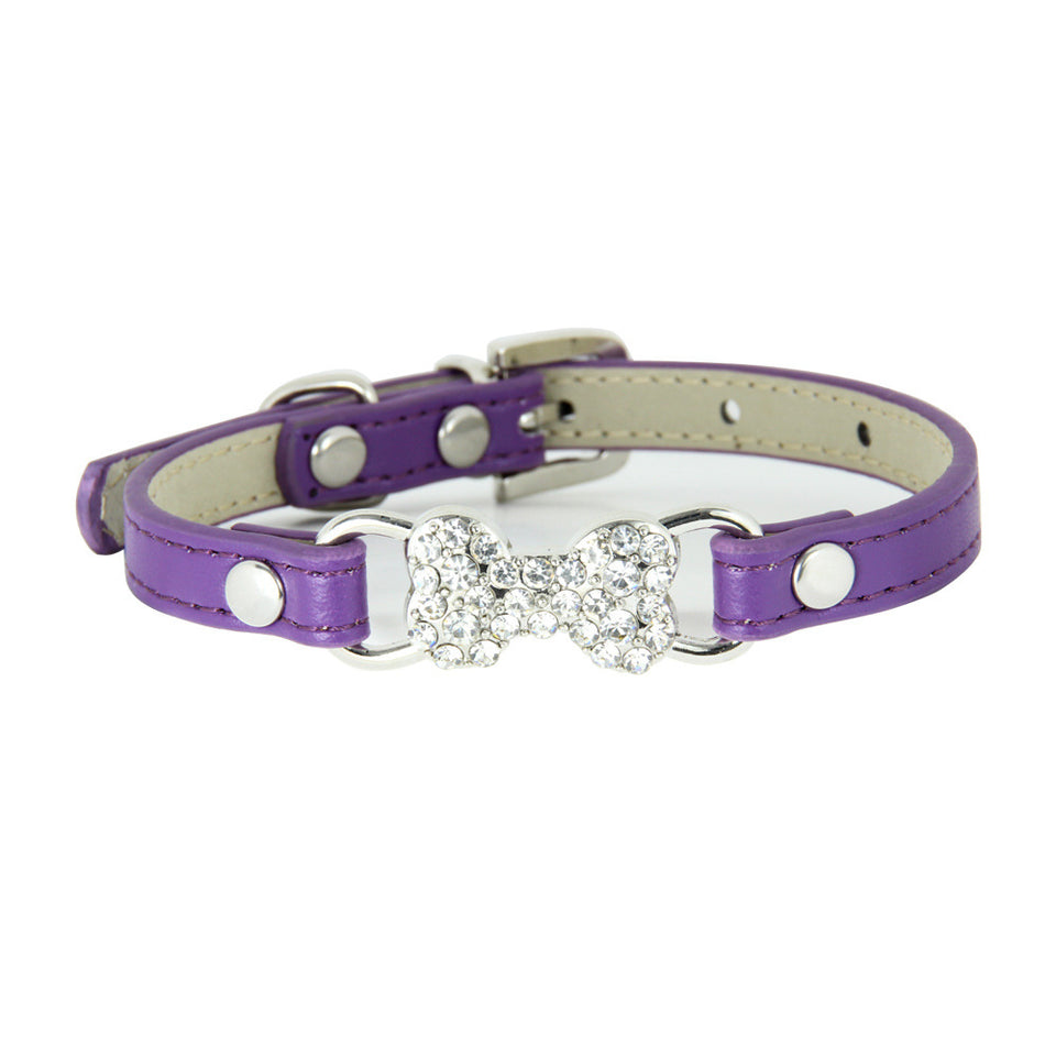 Cute Cat Traction Rope Crystal Diamond Bone Pet Collar