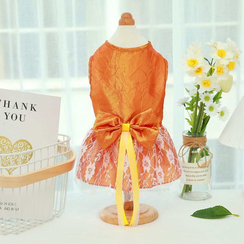 Pet Wedding Dress Bowknot Dog Thin Skirt