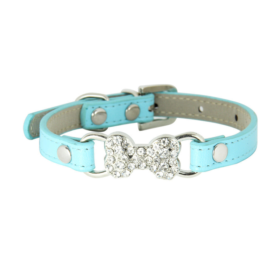 Cute Cat Traction Rope Crystal Diamond Bone Pet Collar