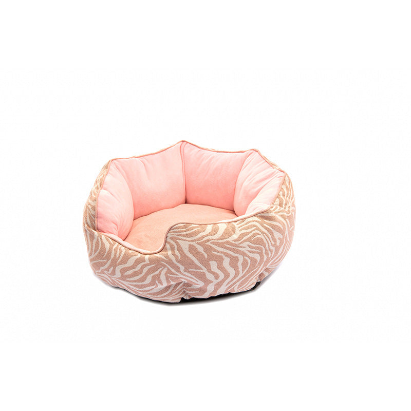 Lit pour animal de compagnie, panier d'hiver chaud, lit pour chien et chat, en laine douce avec motif à pois, niche pour animal, tapis amovible, forme octogonale, canapé-lit pour chien et chat