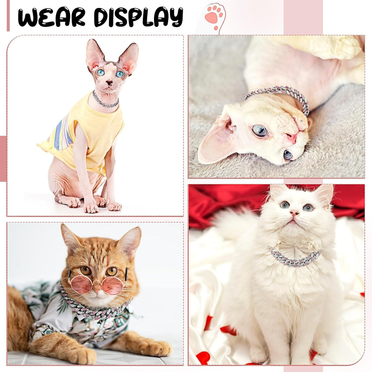 Collier pour chien en métal, chaîne pour chat, bijou avec cristaux pour animaux de compagnie, accessoires pour chiens et chats de petite, moyenne et grande taille