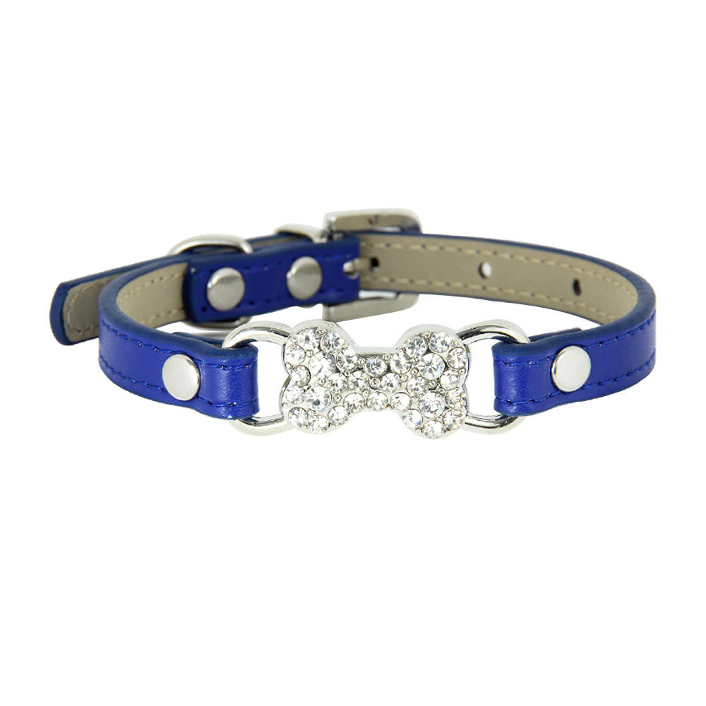 Laisse pour chat mignon avec collier pour animal de compagnie orné d'un os en diamant cristal
