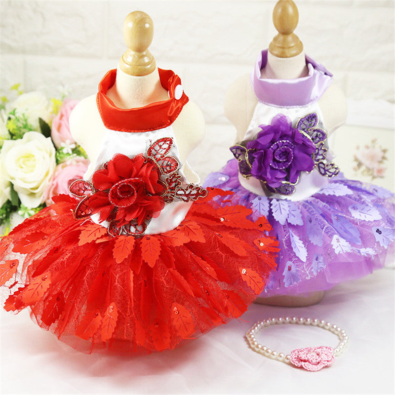 Robe de mariée pour chien, robe à feuilles d'arbre scintillantes, grande robe rouge et violette