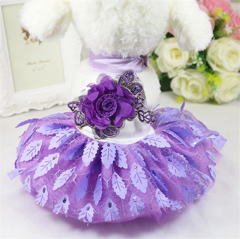 Robe de mariée pour chien, robe à feuilles d'arbre scintillantes, grande robe rouge et violette