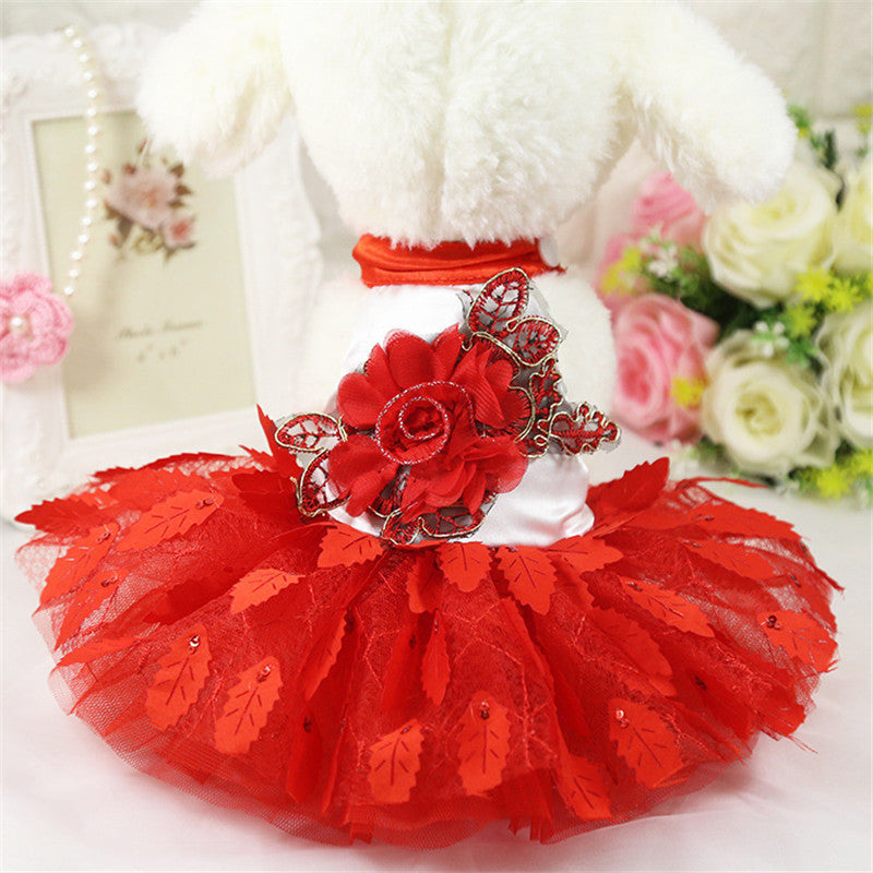 Robe de mariée pour chien, robe à feuilles d'arbre scintillantes, grande robe rouge et violette