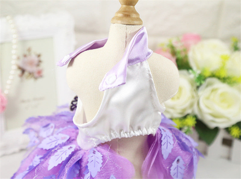 Robe de mariée pour chien, robe à feuilles d'arbre scintillantes, grande robe rouge et violette
