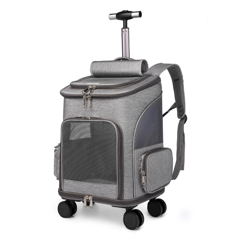 Sac à dos de transport pour animaux, pliable et à roulettes, chariot de voyage pour chat avec roues universelles