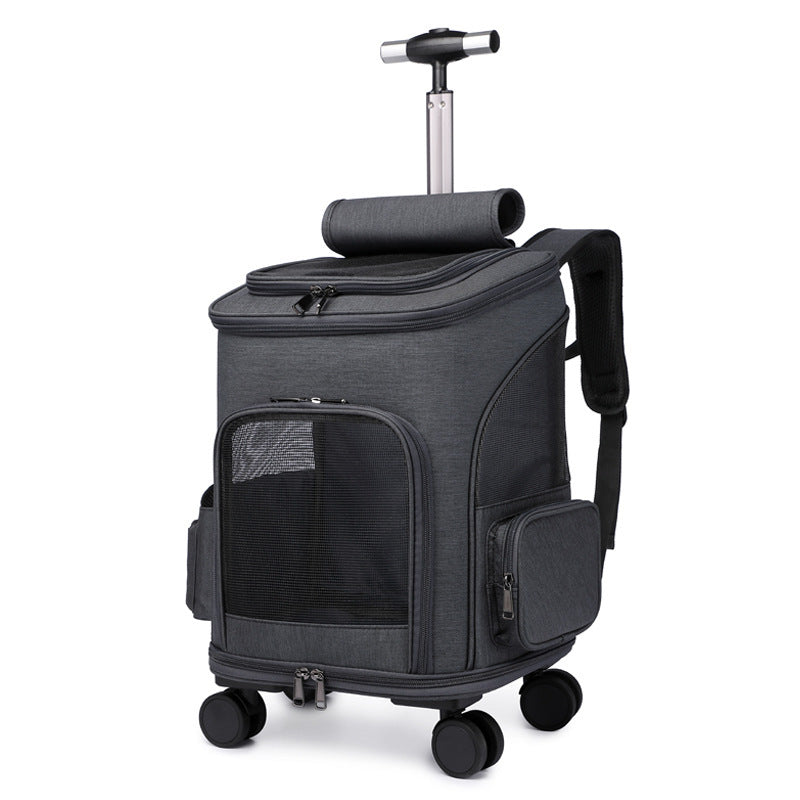 Sac à dos de transport pour animaux, pliable et à roulettes, chariot de voyage pour chat avec roues universelles