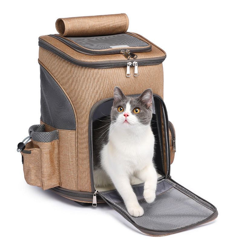 Sac à dos de transport pour animaux, pliable et à roulettes, chariot de voyage pour chat avec roues universelles