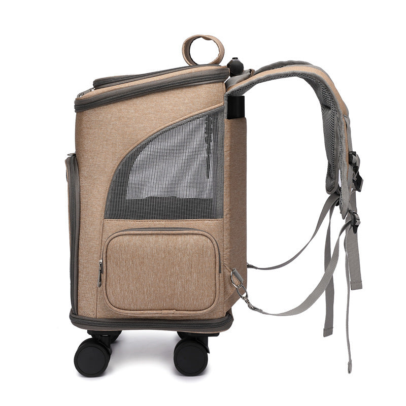 Sac à dos de transport pour animaux, pliable et à roulettes, chariot de voyage pour chat avec roues universelles
