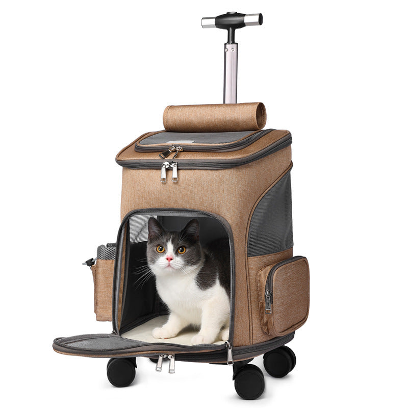 Sac à dos de transport pour animaux, pliable et à roulettes, chariot de voyage pour chat avec roues universelles