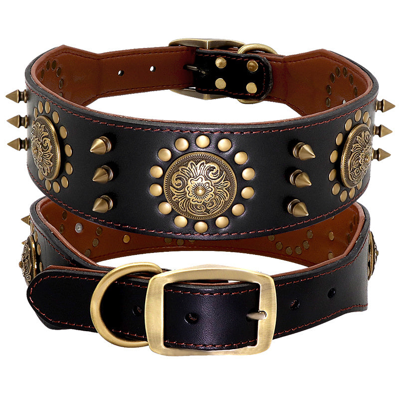 Collier clouté en cuir pour grand chien, anti-morsure