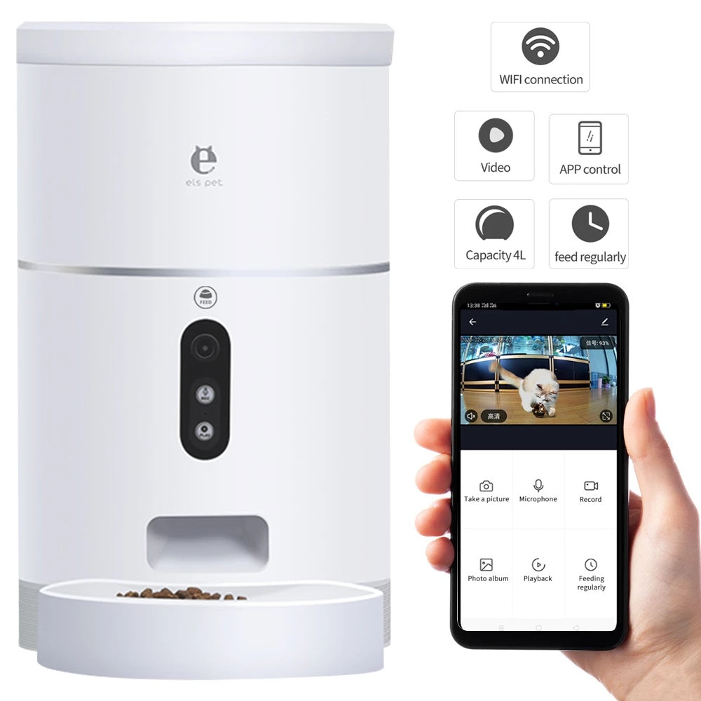 Distributeur de nourriture automatique pour chien et chat avec caméra grand angle, contrôle par application, accessoires pour animaux
