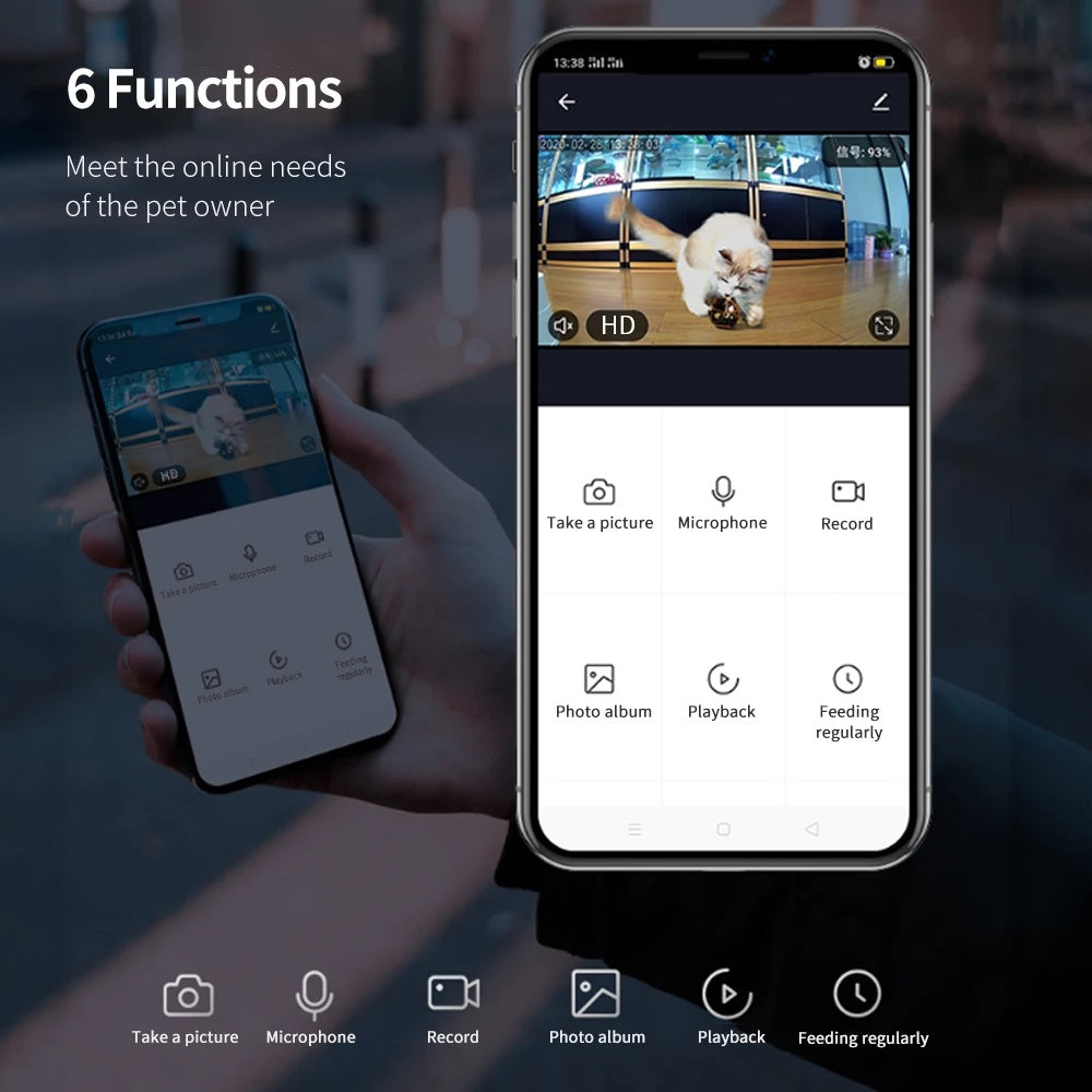 Distributeur de nourriture automatique pour chien et chat avec caméra grand angle, contrôle par application, accessoires pour animaux