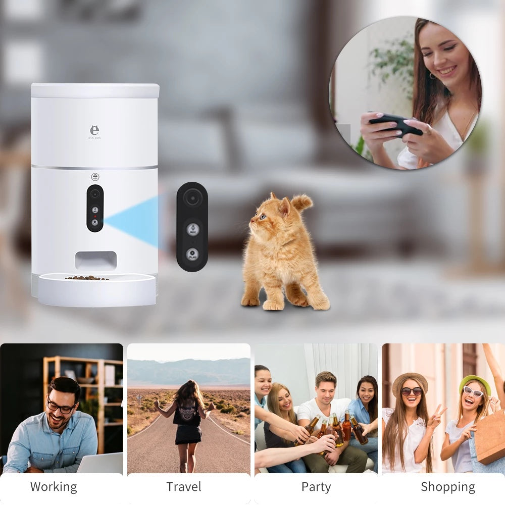 Distributeur de nourriture automatique pour chien et chat avec caméra grand angle, contrôle par application, accessoires pour animaux