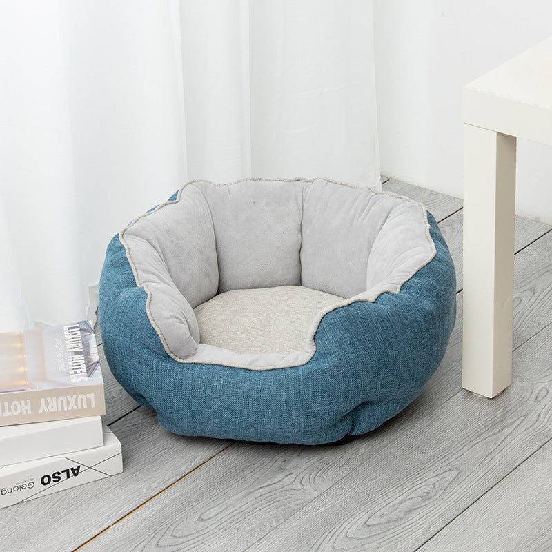 Lit pour animal de compagnie, panier d'hiver chaud, lit pour chien et chat, en laine douce avec motif à pois, niche pour animal, tapis amovible, forme octogonale, canapé-lit pour chien et chat