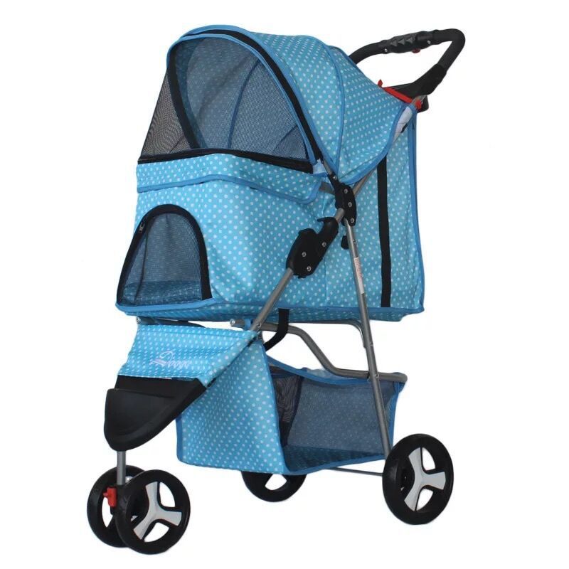 Poussette pliable légère pour chiens et chats, poussette pour animaux de compagnie à trois roues, fournitures pour poussettes pour animaux de compagnie.