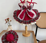Princess Lolita Dress With Pet Bow Plaid Lace