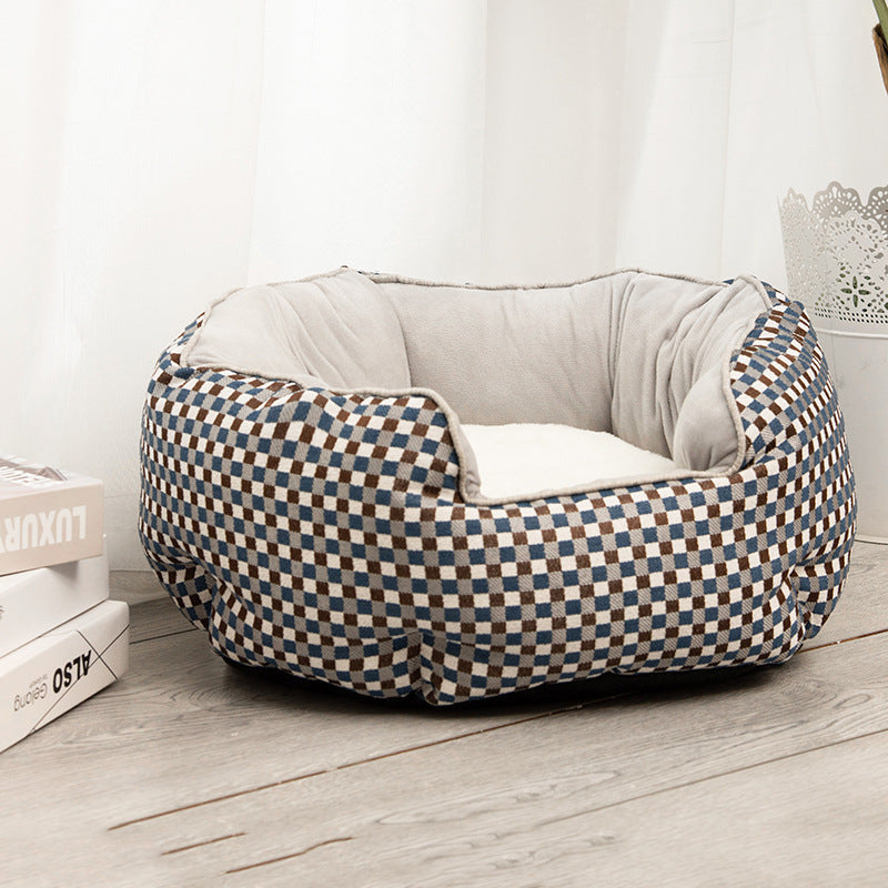 Lit pour animal de compagnie, panier d'hiver chaud, lit pour chien et chat, en laine douce avec motif à pois, niche pour animal, tapis amovible, forme octogonale, canapé-lit pour chien et chat