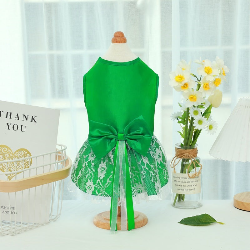 Pet Wedding Dress Bowknot Dog Thin Skirt