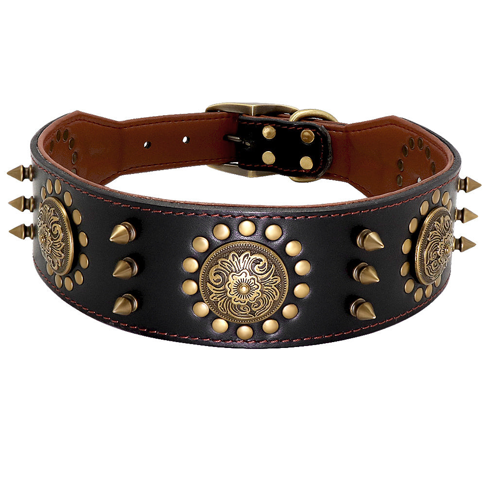Collier clouté en cuir pour grand chien, anti-morsure