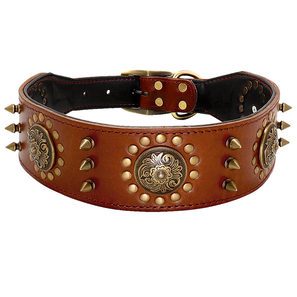 Collier clouté en cuir pour grand chien, anti-morsure