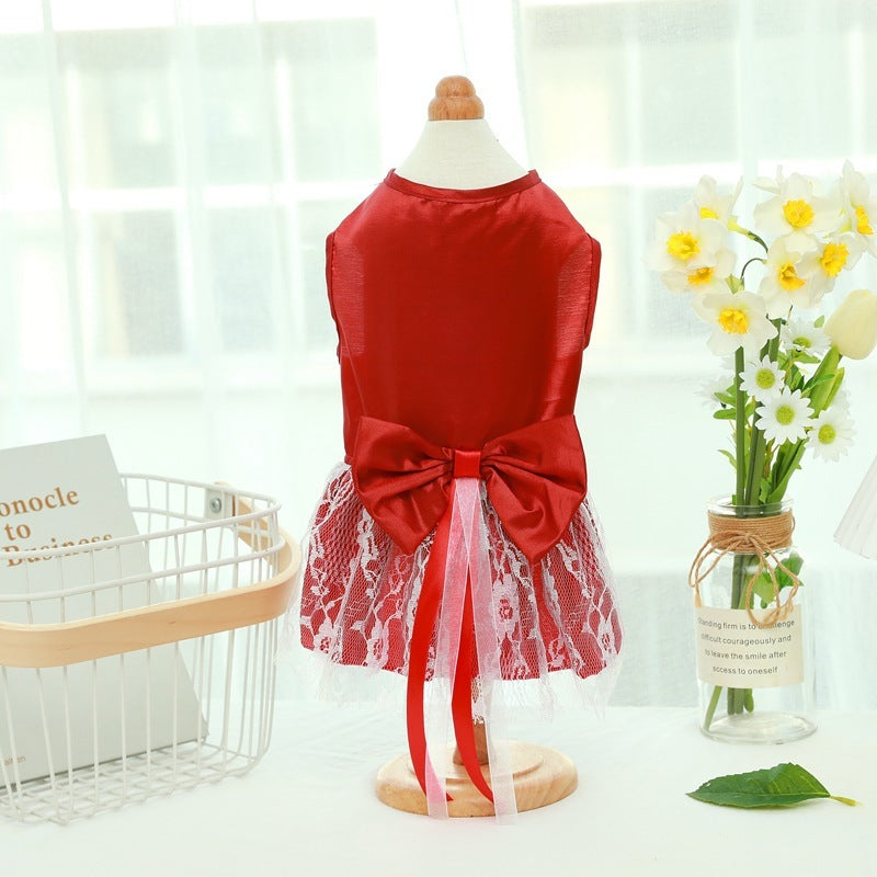 Pet Wedding Dress Bowknot Dog Thin Skirt