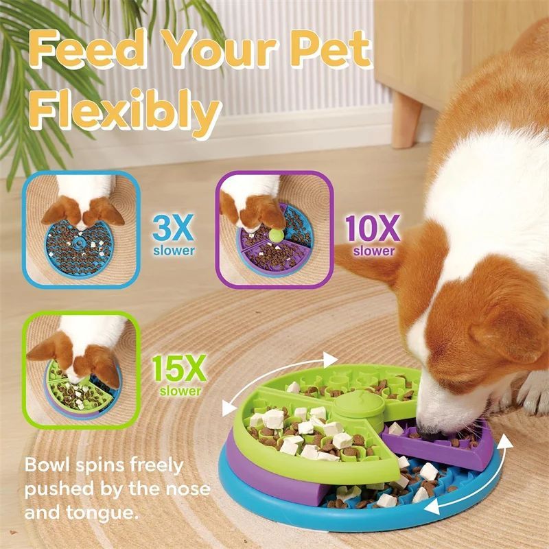 Gamelle Lente pour Chien avec Puzzle 3 Niveaux Anti-étouffement Antidérapante Mangeoire Lente Interactif pour Chiot Accessoires pour Animaux de Compagnie