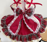 Princess Lolita Dress With Pet Bow Plaid Lace