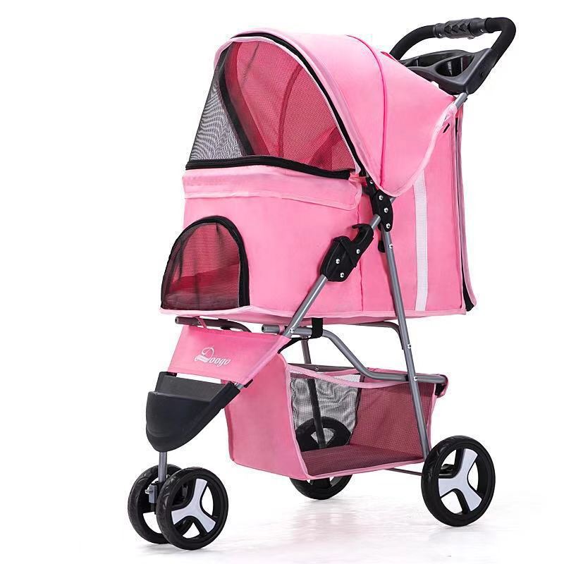 Poussette pliable légère pour chiens et chats, poussette pour animaux de compagnie à trois roues, fournitures pour poussettes pour animaux de compagnie.