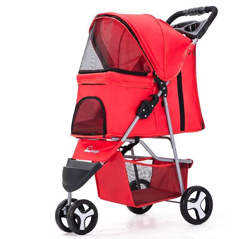 Poussette pliable légère pour chiens et chats, poussette pour animaux de compagnie à trois roues, fournitures pour poussettes pour animaux de compagnie.
