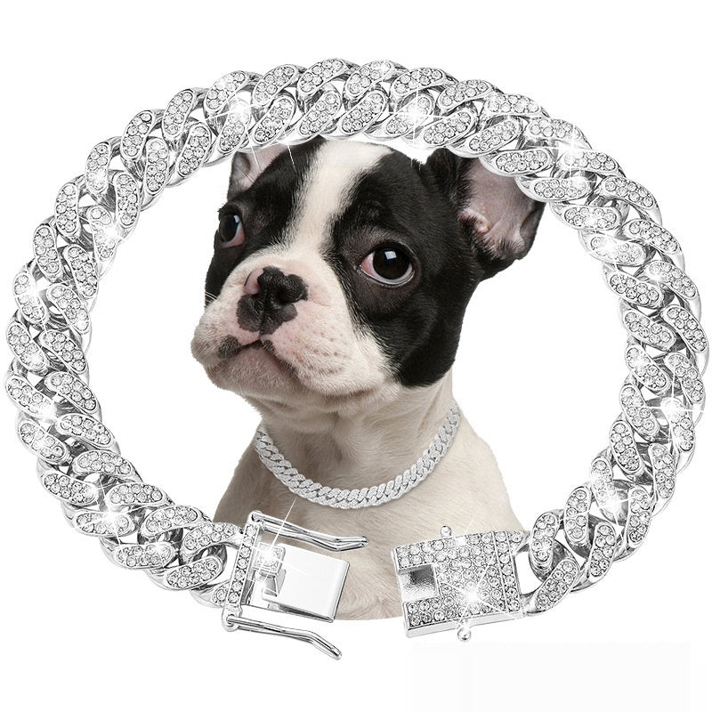 Collier Diamant pour Animaux de Compagnie Chaîne Maille Cubaine Petits Chiens Moyens Grands Chiens et Chats