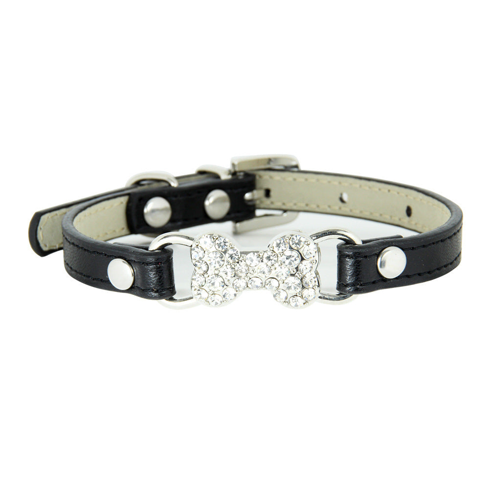 Laisse pour chat mignon avec collier pour animal de compagnie orné d'un os en diamant cristal