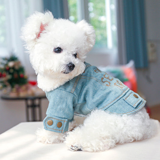 Manteau pour animal en coton denim épais doublé en peluche avec lettres anglaises