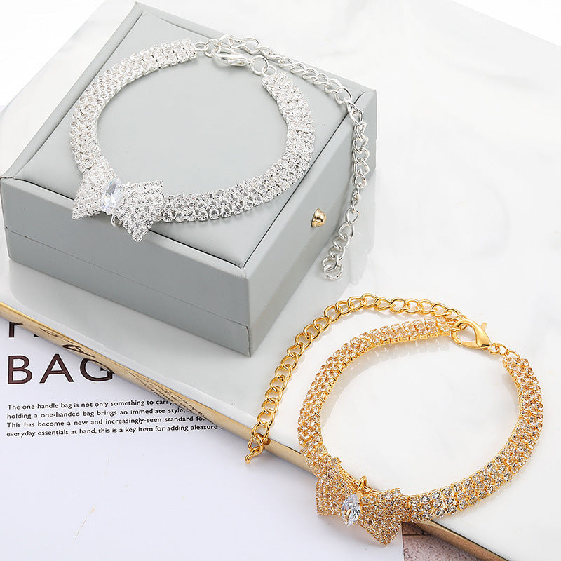 Collier pour animal avec diamant, nœud en cristal réglable pour mariage, collier pour chat et chien, accessoire de décoration pour petit et moyen animal
