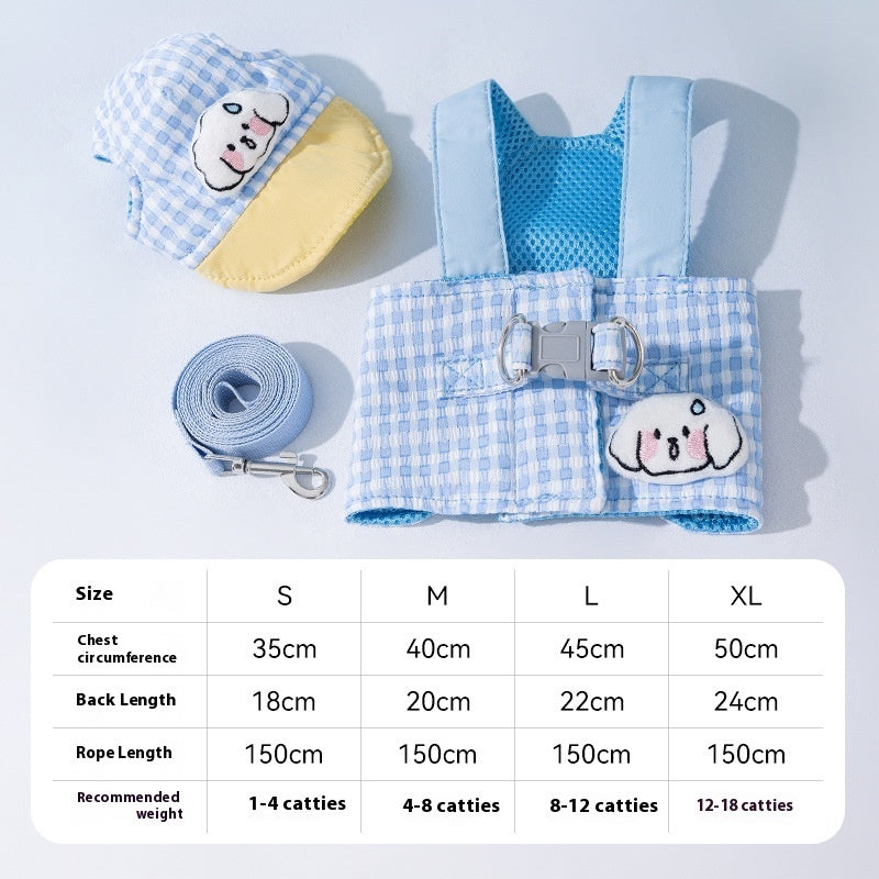 Pet Dog Cat Hat Outdoor Sunshade Anti-strangulation Hand Holding Rope Chest Strap