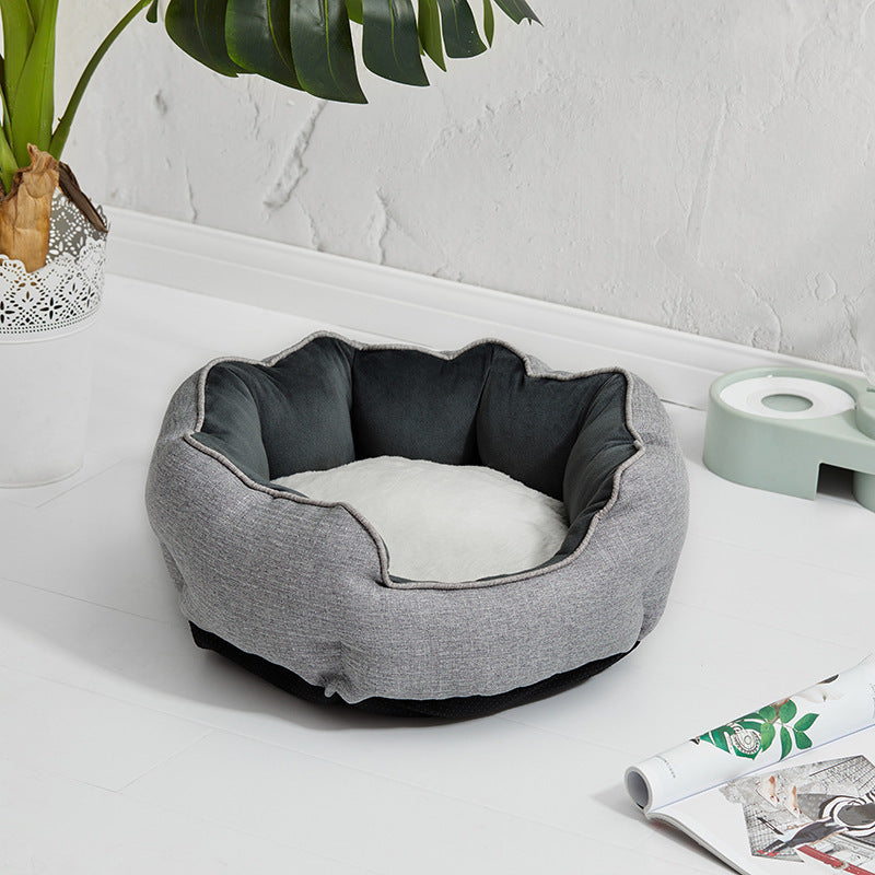 Lit pour animal de compagnie, panier d'hiver chaud, lit pour chien et chat, en laine douce avec motif à pois, niche pour animal, tapis amovible, forme octogonale, canapé-lit pour chien et chat