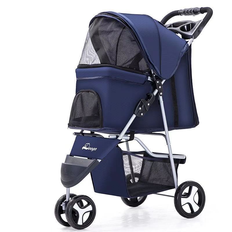 Poussette pliable légère pour chiens et chats, poussette pour animaux de compagnie à trois roues, fournitures pour poussettes pour animaux de compagnie.
