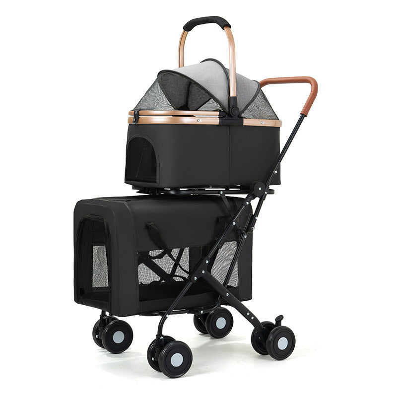 Double-layer Portable Outdoor Separated Pet Stroller