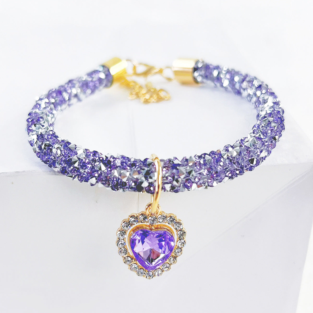 Collier pour chat avec pendentif cœur à bijoux, strass réfléchissants pour fête