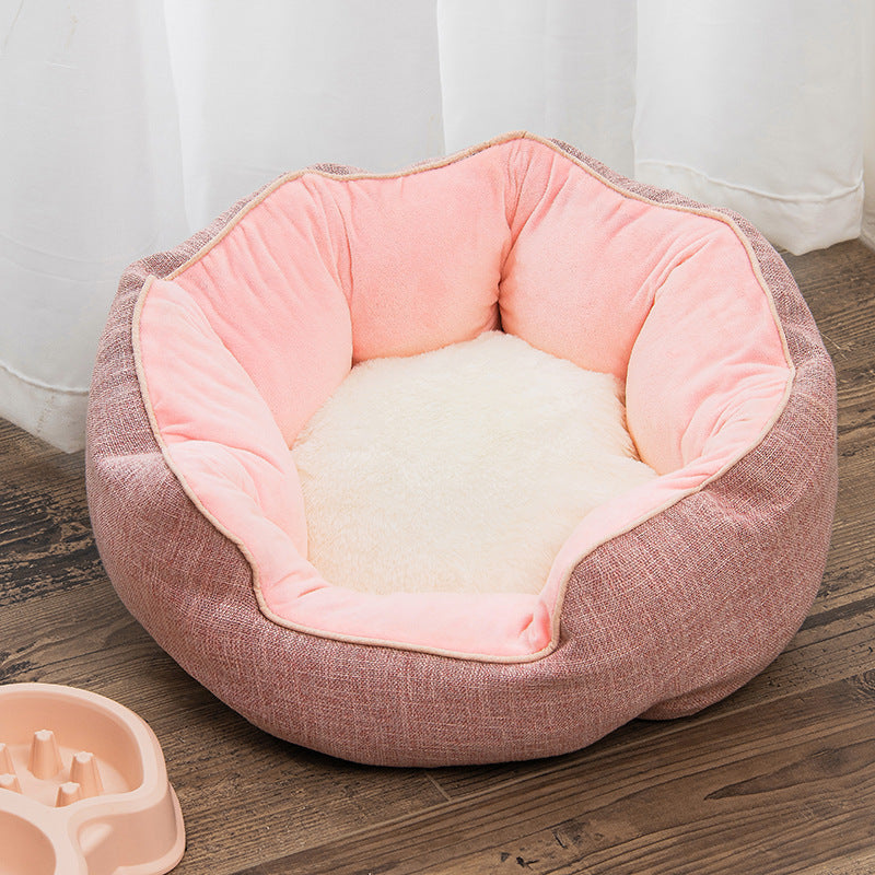 Lit pour animal de compagnie, panier d'hiver chaud, lit pour chien et chat, en laine douce avec motif à pois, niche pour animal, tapis amovible, forme octogonale, canapé-lit pour chien et chat
