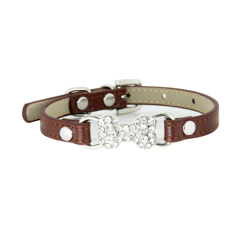 Laisse pour chat mignon avec collier pour animal de compagnie orné d'un os en diamant cristal