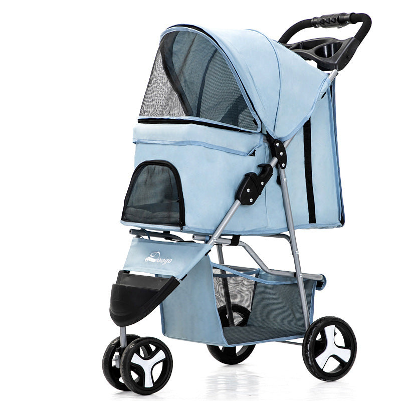 Poussette pliable légère pour chiens et chats, poussette pour animaux de compagnie à trois roues, fournitures pour poussettes pour animaux de compagnie.