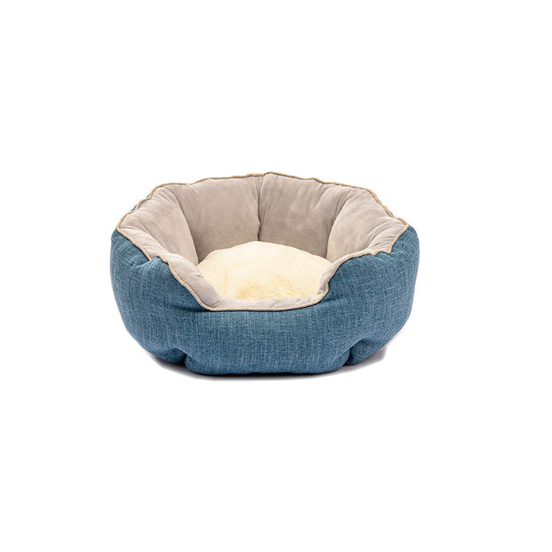 Lit pour animal de compagnie, panier d'hiver chaud, lit pour chien et chat, en laine douce avec motif à pois, niche pour animal, tapis amovible, forme octogonale, canapé-lit pour chien et chat
