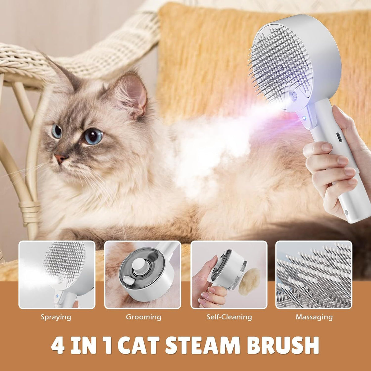 Cat Steam Brush For Shedding Spritz Defur Comb For Cats Cloud Care Cat Brush For Indoor Cats Shedding Steam Cat Brush For Long Short Hair Cats Dogs Spray Pet Grooming Brush For Massage Clean