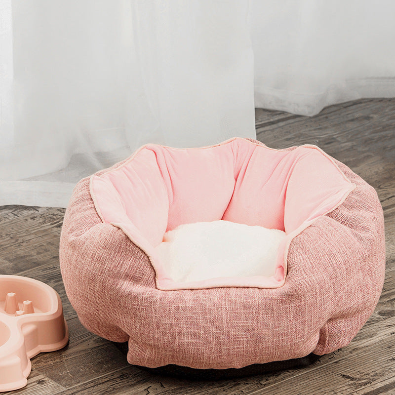 Lit pour animal de compagnie, panier d'hiver chaud, lit pour chien et chat, en laine douce avec motif à pois, niche pour animal, tapis amovible, forme octogonale, canapé-lit pour chien et chat