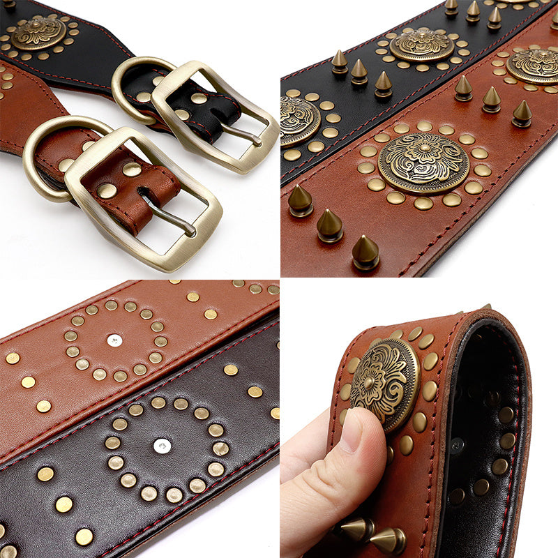 Collier clouté en cuir pour grand chien, anti-morsure