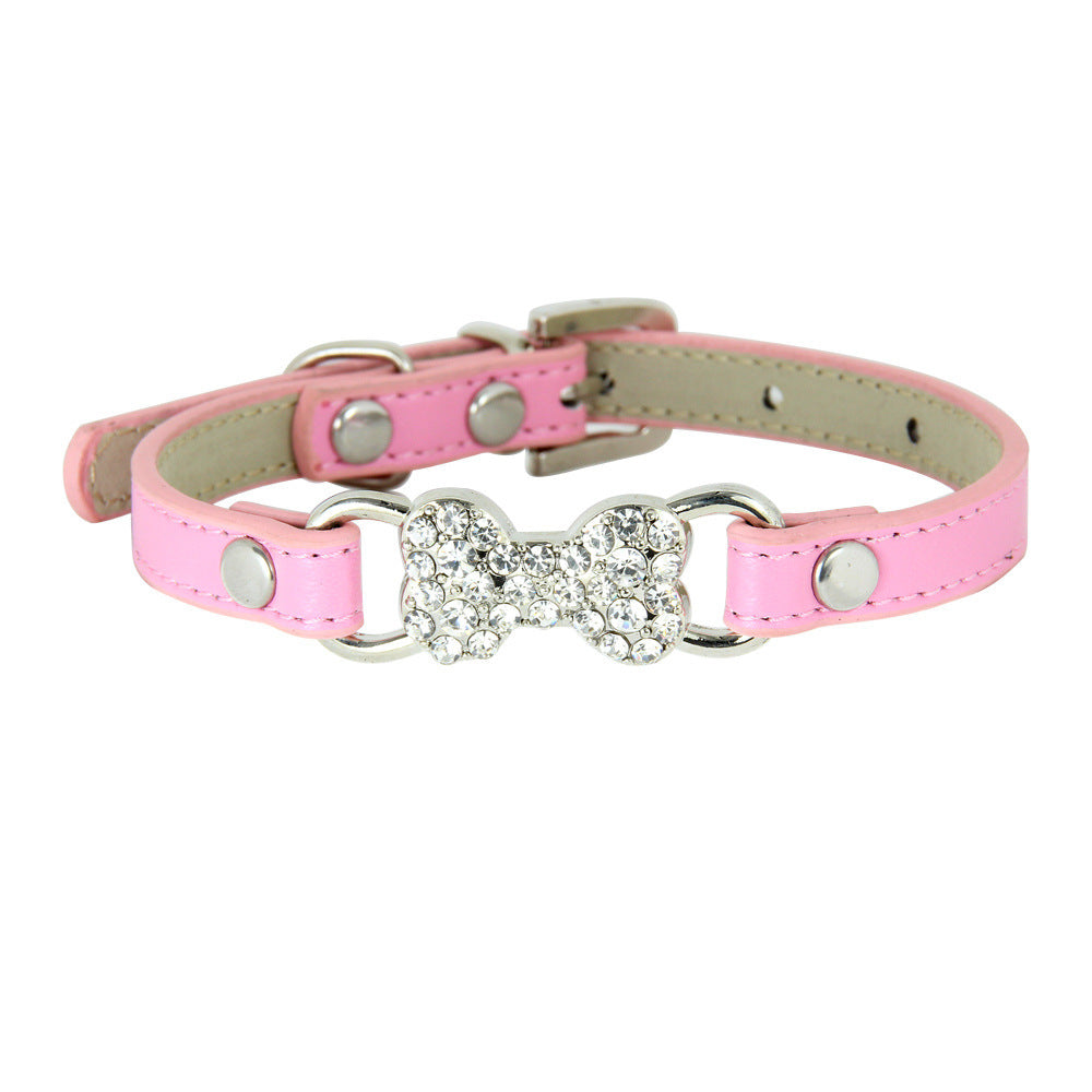 Laisse pour chat mignon avec collier pour animal de compagnie orné d'un os en diamant cristal