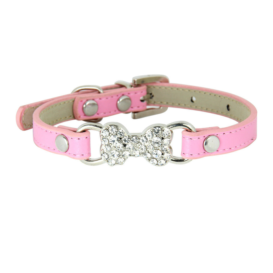 Cute Cat Traction Rope Crystal Diamond Bone Pet Collar