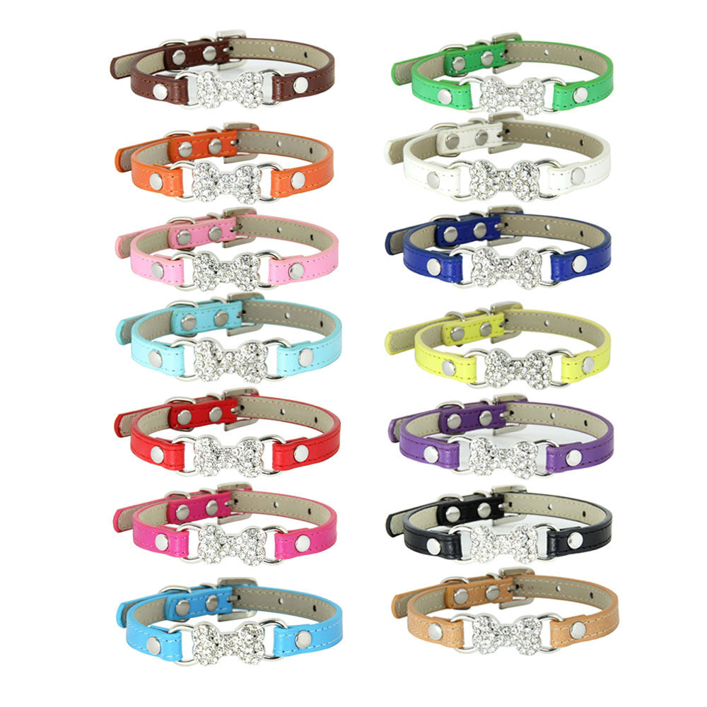 Laisse pour chat mignon avec collier pour animal de compagnie orné d'un os en diamant cristal